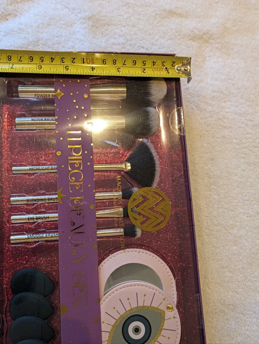 NIB Macbeth Collection Evil Eye 11 Pc Makeup Brush Set Compact Mirror Puffs